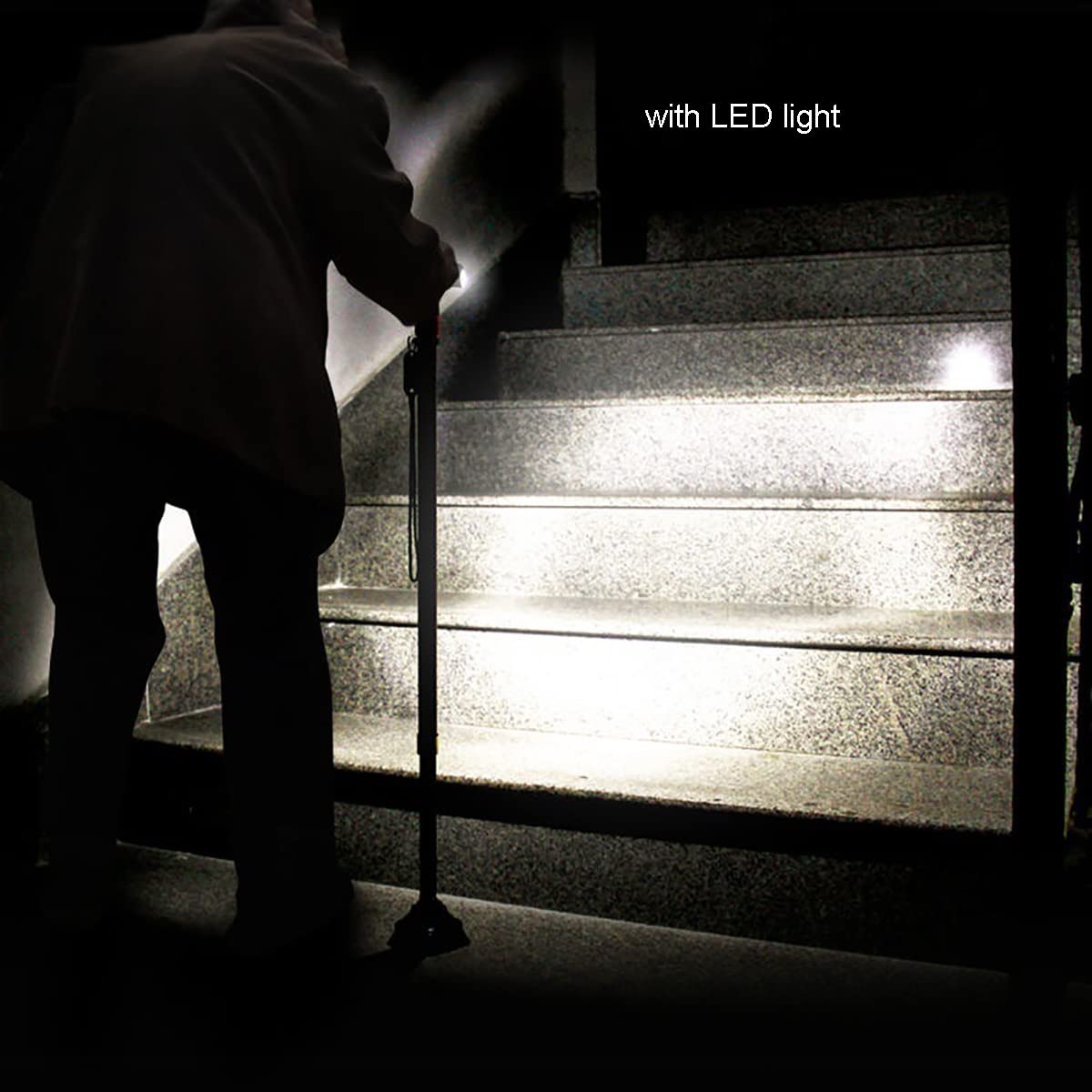 Bastón para Caminar, Bastones para Caminar, bastón Independiente, bastón con luz LED, bastón Ajustable de Aluminio liviano, bastón de Madera ergonómico para Personas Mayores (Color : Gold)