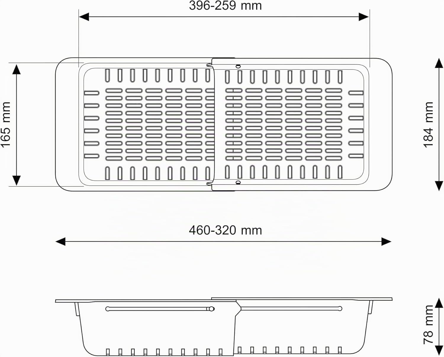 Cestino per Lavandino Cucina per Frutta e Verdura - Regolabile (32-46 cm) Gocciolatoio per Lavello - Scolapasta da Lavello - Nero - Granitan