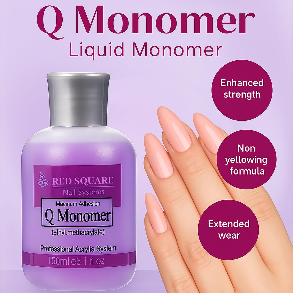 RED SQUARE Professional Acrylic Nail Liquid - 150ml Maximum Adhesion EMA Formula for Acrylic Powder System - Salon-Grade, Low Odor, Long-Lasting 3