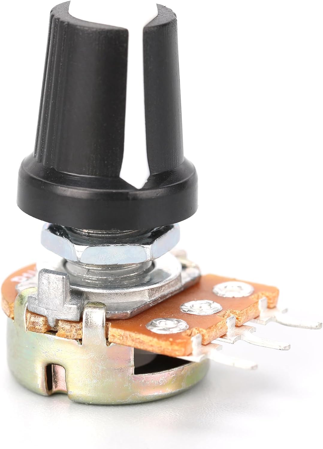10x WH148 Potentiometer B500R – Horizontal, 500 Ohm, 3-polig, 15 Mm Rändelwelle – Inkl. 14 Knöpfe (Alu & Kunststoff) Und Drehknopf-Set