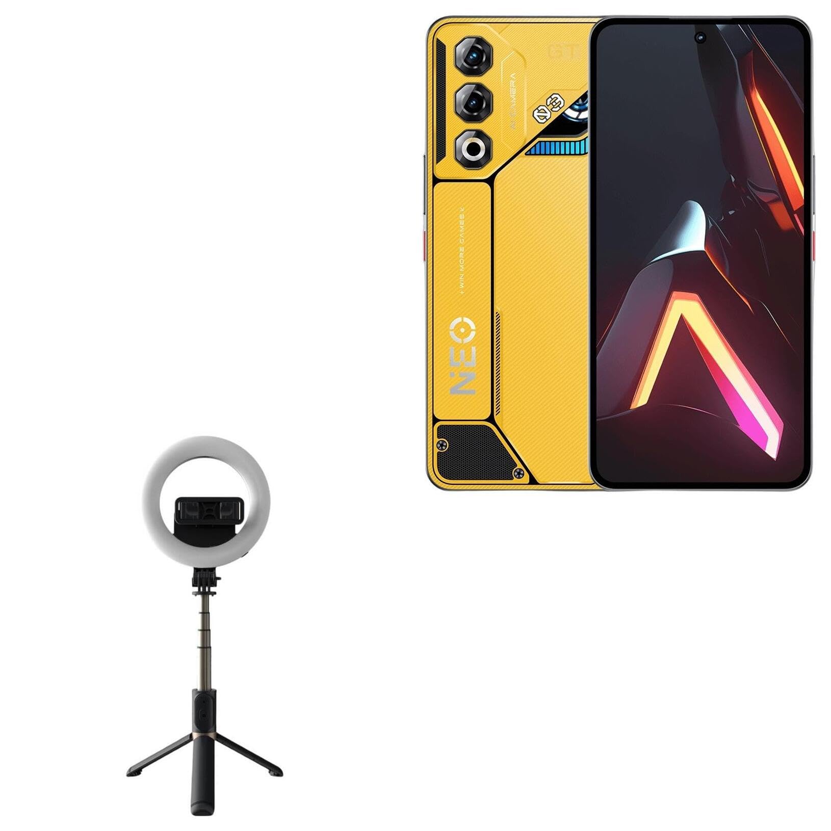 BoxWave Stand and Mount Compatible with ZTE Nubia Neo 3 GT - RingLight SelfiePod, Selfie Stick Extendable Arm with Ring Light - Jet Black