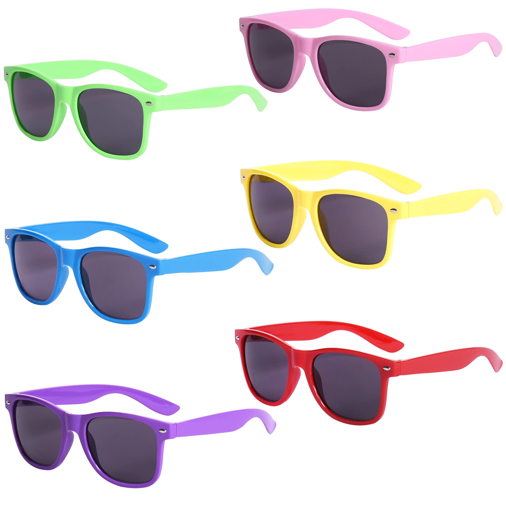 Unning6 Pack Neon Sunglasses Bulk Retro Colorful Sunglasses Multipack 80s  Vintage Sunglasses Party Favors for Adults Men and Women