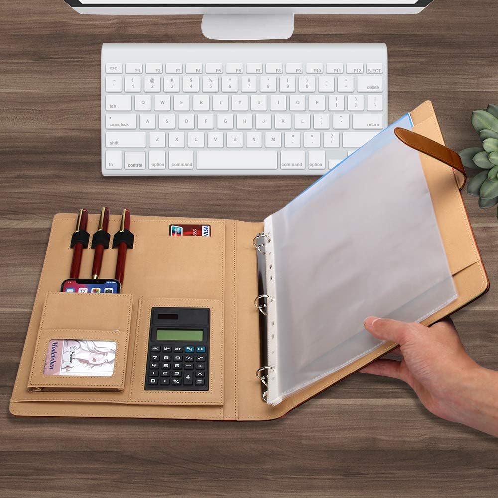 Professional Leather Portfolio Folder with Calculator Padfolio with 3 Ring Binder Mens Business Portfolio Case for Interview : Everything Else