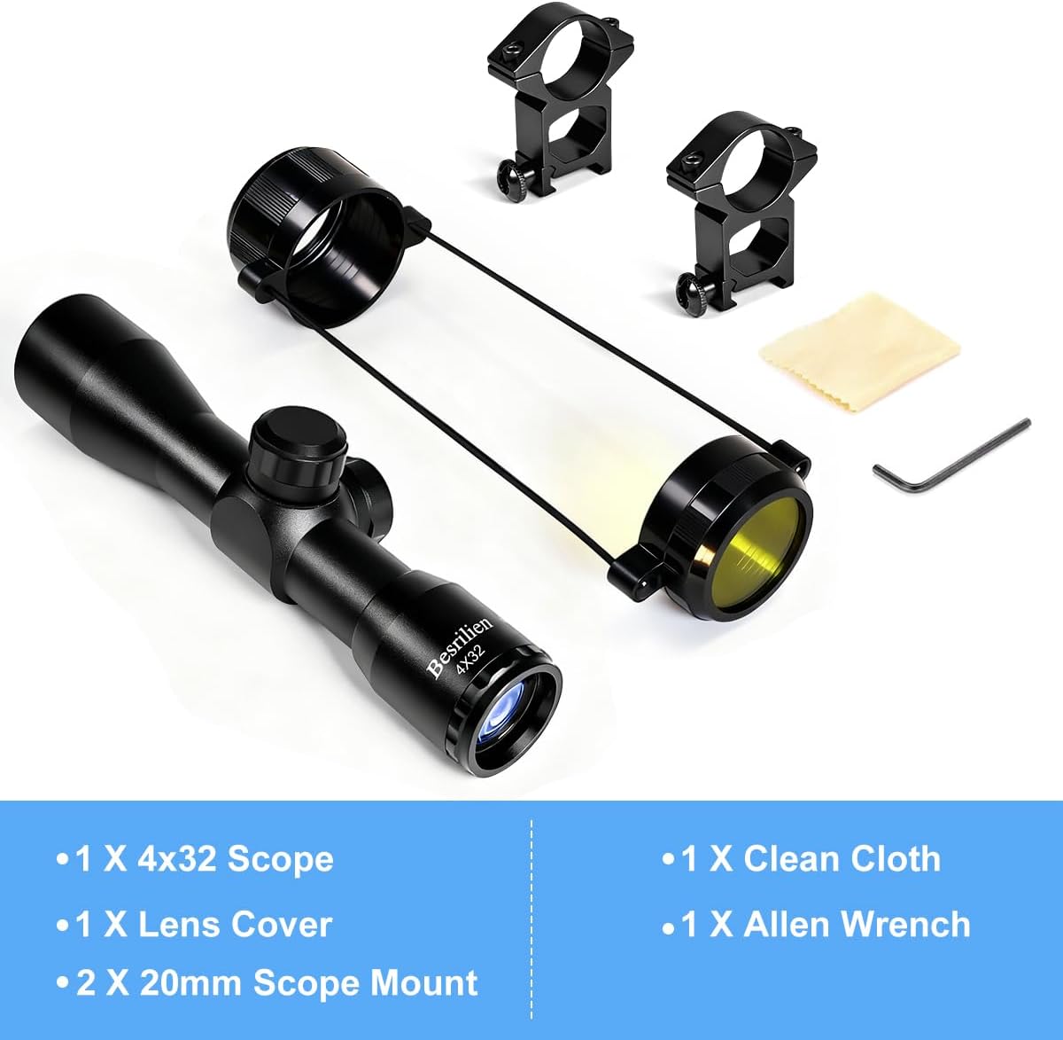 Besrilien 4x32 Rifle Scope Crosshair Optics Compact Hunting Scope with Mount