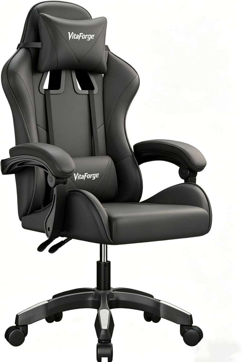 Silla Gaming, Silla de Oficina Ergonómica con Altura Ajustable, Soporte Lumbar y Reposacab