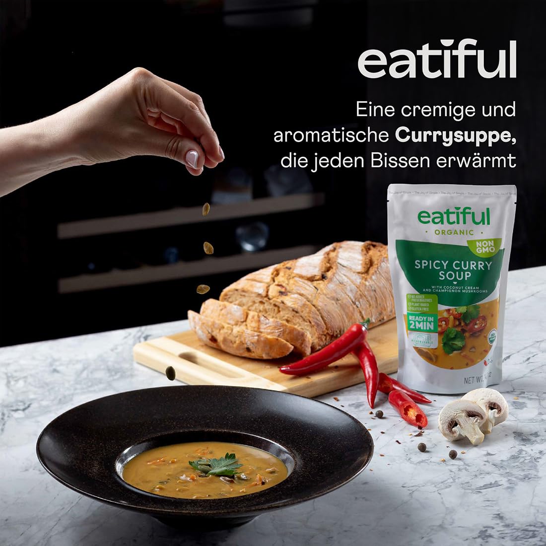 EATIFUL Curry-Suppe, Hergestellt Mit Bio-Gemüse, Thailändische Verzehrfertige Vegane Curry-Suppe, Ohne Zugesetzte Konservierungsstoffe, Glutenfrei, Ohne Gentechnik, 400g (Packung Mit 10 Stück)