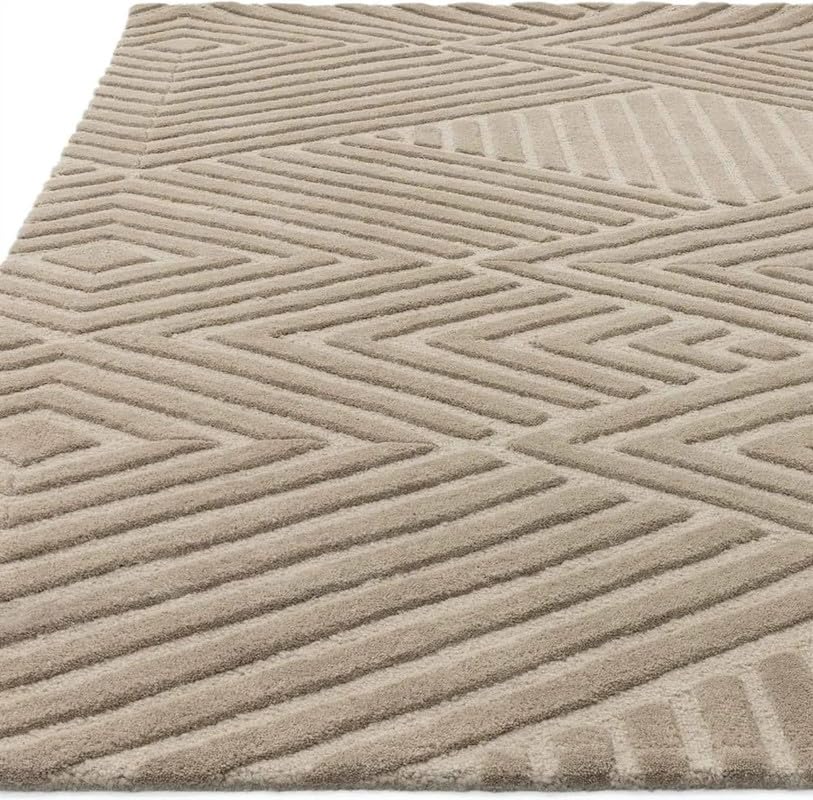 Image of Hand Tufted Modern Design Exported Collection High Low Pattern Wool Carpet for Living Room, Bedroom & Hall (Beige G, 9 x 12 Feet)