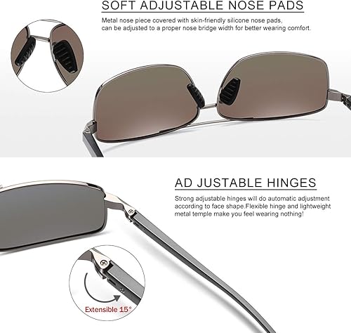 Miniatura 4 de WOWSUN Gafas de sol polarizadas para hombre, protección UV, marco de metal rectangular, gafas de sol de moda para hombre, para conducir golf