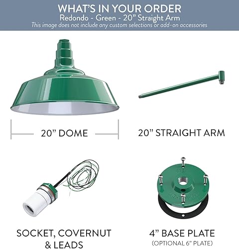 Miniatura 7 de Steel Lighting Co.  Del atardecer al amanecer  Luz de granero Redondo  Montada en la pared al aire libre  Cúpula de 20 pulgadas  Brazo recto de 20