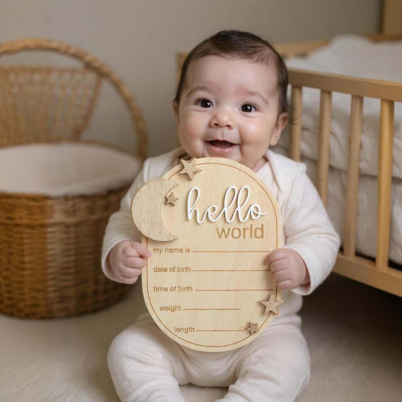 Hello Neonate Hello World Newborn Sign Baby Announcement Sign - 5.9 Inch Wood Hello ...