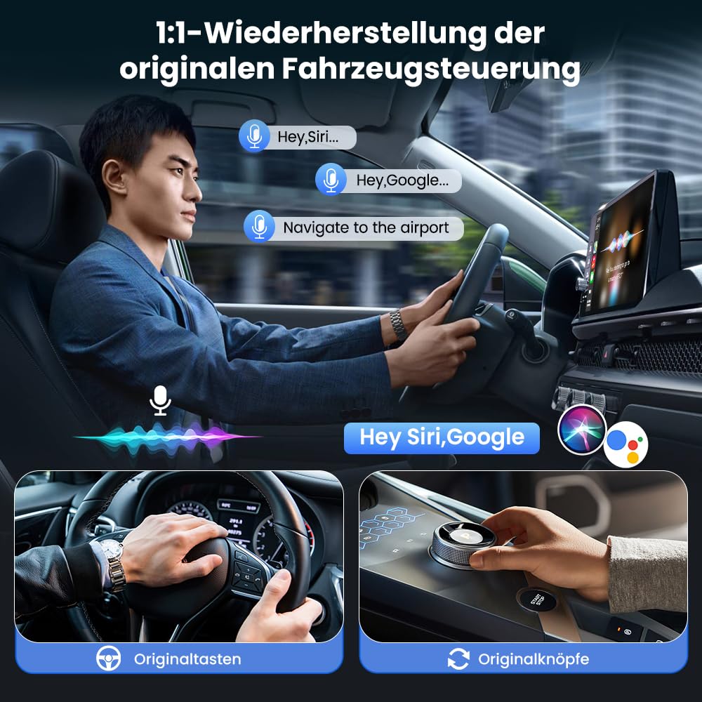 CarlinKit 2026 kabelloser CarPlay & Android Auto Adapter, Upgrade von kabelgebundener auf kabellose Verbindung, Plug & Play mit USB-A/Typ-C, Funktioniert mit iPhone iOS 10+ & Android 11.0+