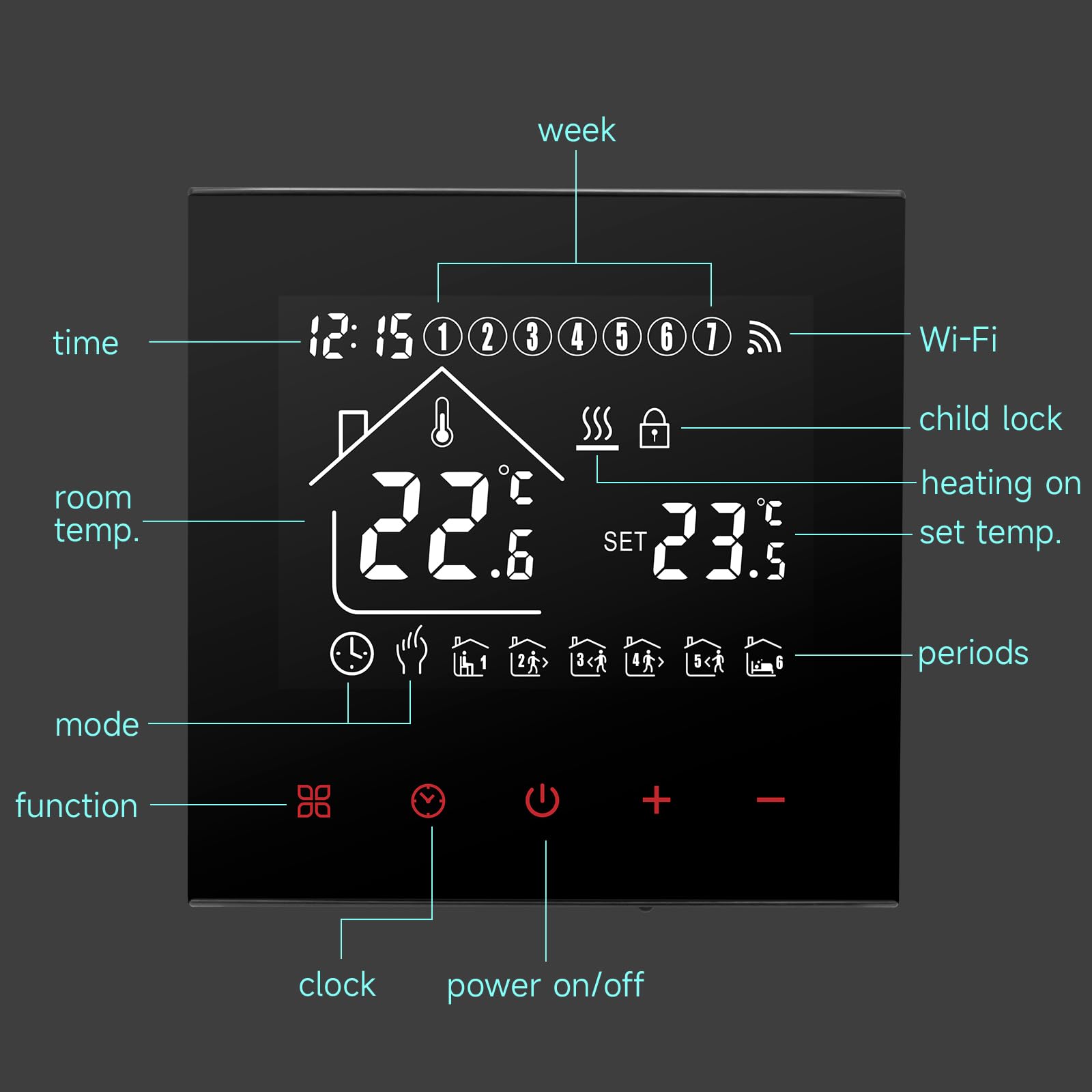 Termostato Wifi per Riscaldamento Caldaia 3A,Tuya Termostato Intelligente Touch Screen Digitale con Controllo Vocale,Termostati da Parete Programmabili per Alexa/Google Assistant - Nero