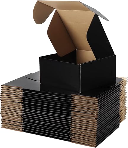 Hoikwo Paquete de 25 cajas de envío de 8 x 8 x 4 para pequeñas empresas, cajas de cartón de embalaje negras, caja de embalaje de correo móvil