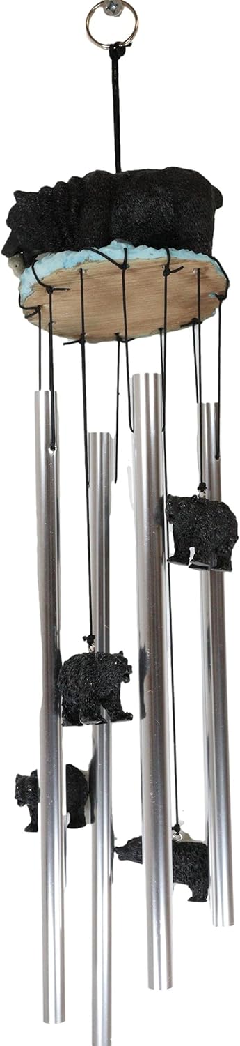 Ebros Gift American Black Bear River Fishing Figurine Top Resonant Relaxing Wind Chime Noisemaker Garden Patio Rustic Cabin Lodge Mountain Home Accent