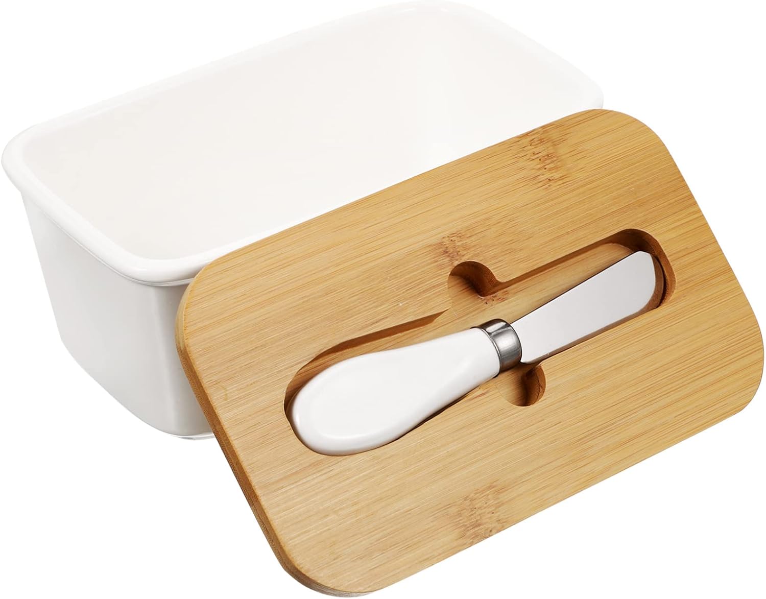 1set Ceramic Butter Storage Box with Lid Airtight Butter Keeper Cheese Cutting Tool for Kitchen Use for Fridge Storage Freshness