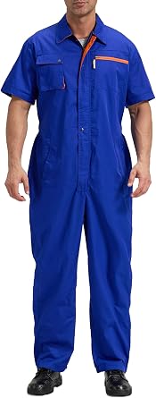 Mens Short Sleeve Coverall Mechanics Work Jumpsuit Overall Lightweight Crawl Suit
