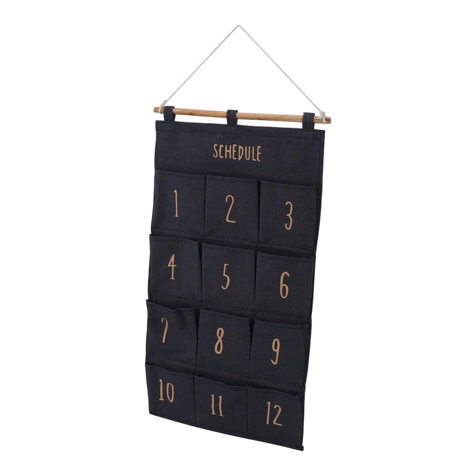 SIXRUN Organizer da Appendere a 12 Tasche, Borsa Portaoggetti da Appendere Alla Parete in Tela con Legno Massello, Organizer Tascabile in Tessuto 37 X 73 Cm per Porta di Camera da Letto, Parete per