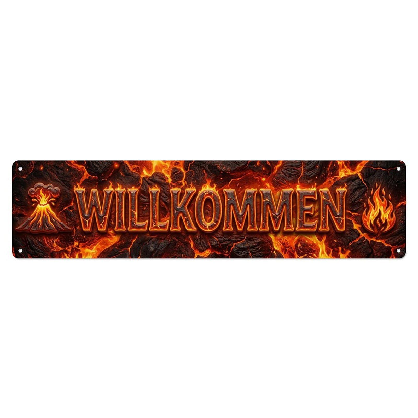 Volcanic Lava Fire Dramatic Welcome Metal Tin Sign