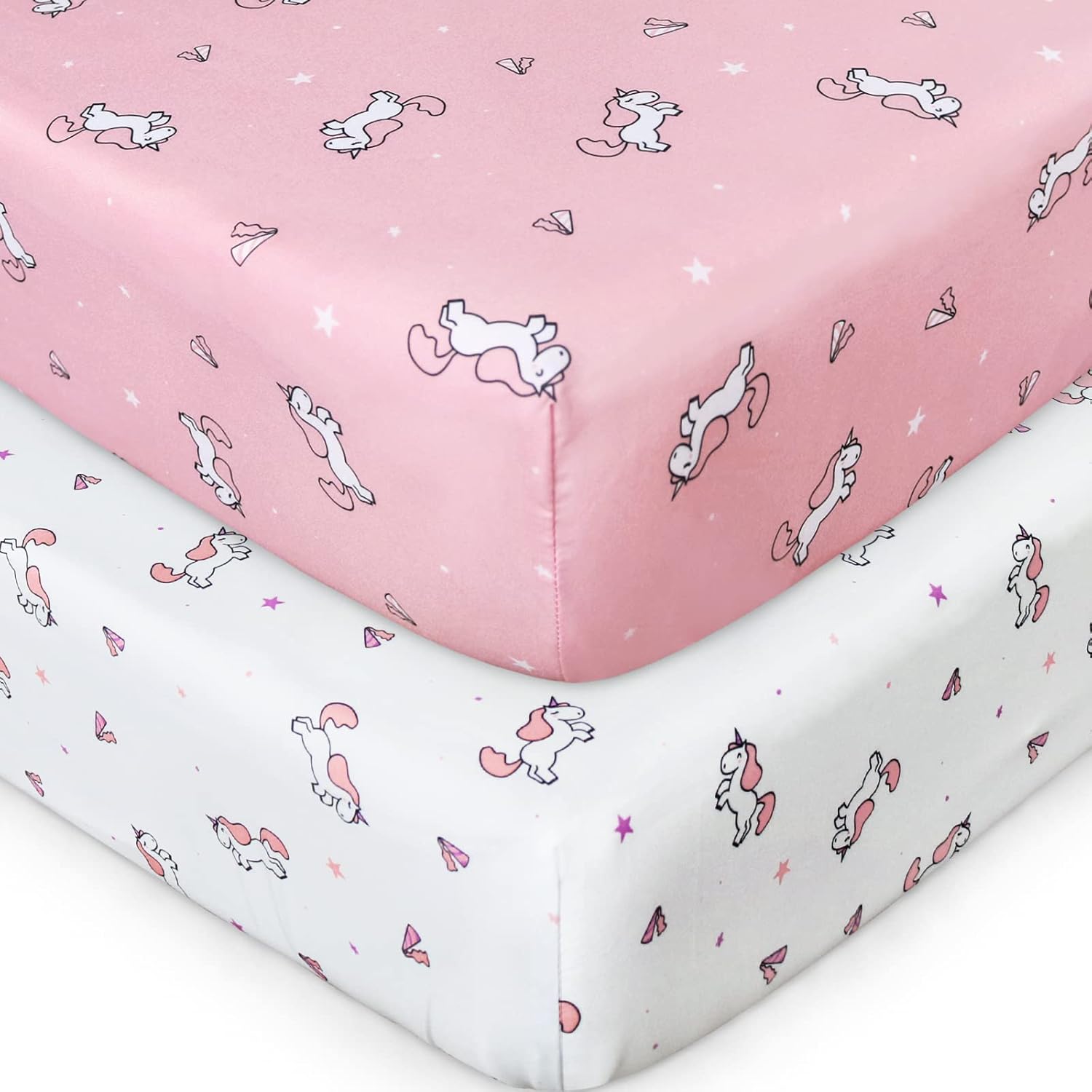 Crib Sheets Fitted Girl (52'' x 28'') 2Pack, Crib Sheets Fitted for