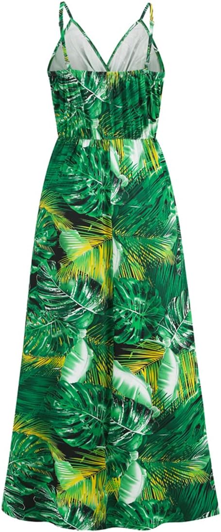 Chaos World Hawaiian Dresses for Women Boho Maxi Dress V-Neck Floral Summer Dress Beach Spaghetti Strap - Image 6
