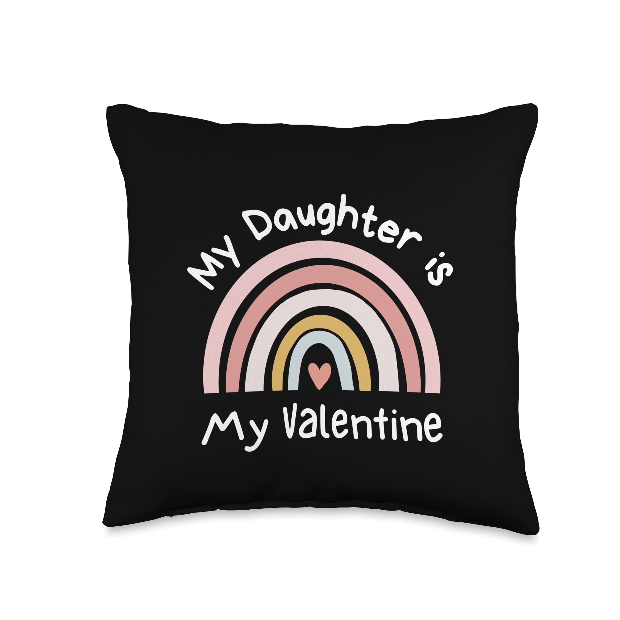 Weezdom Teez – My Daughter is My ValentineWeezdom Teez – My Daughter is My Valentine My Daughter is My Valentine Pastel Rainbow Minimalist Heart Throw Pillow, 16x16, Multicolor
