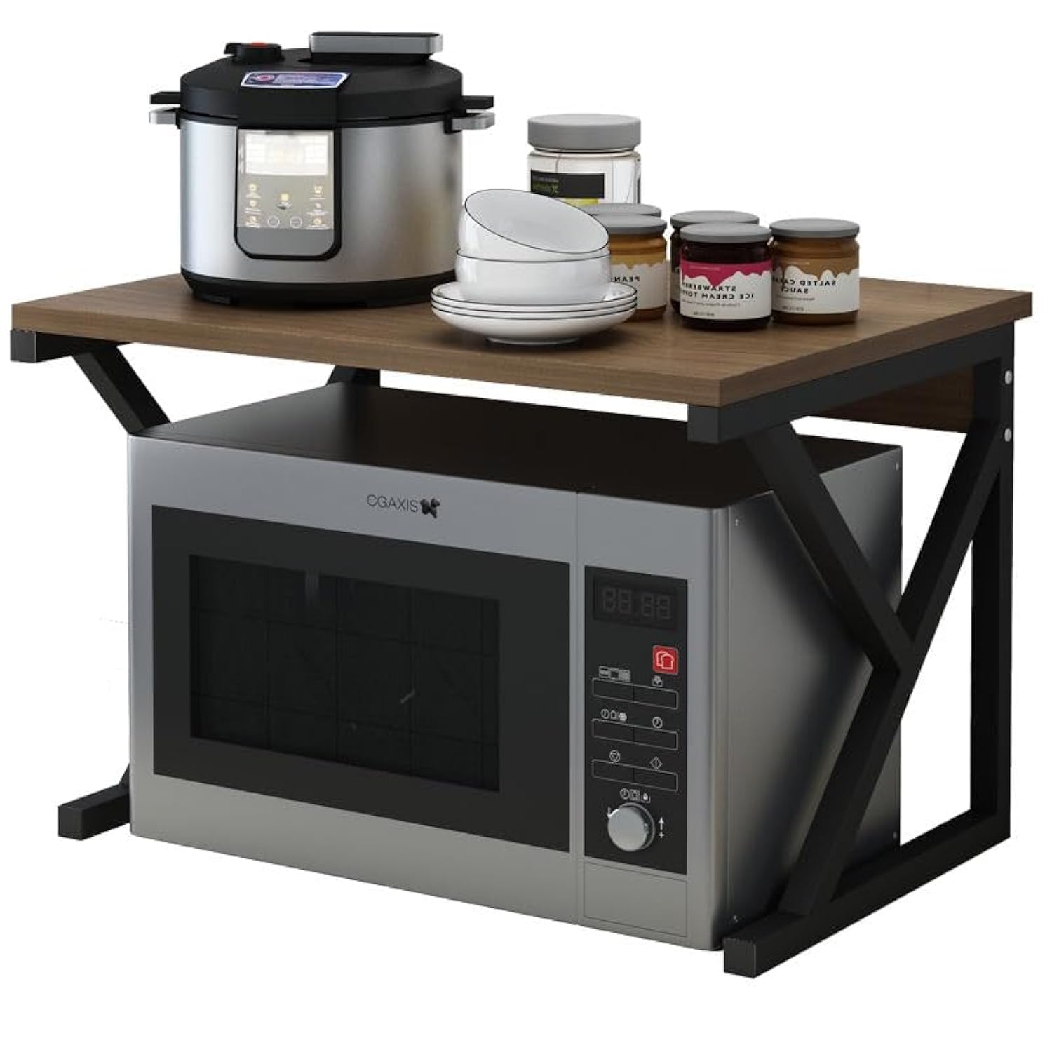 Beauenty 2 Tier Microwave Oven Rack, Extendable Microwave Shelf for Kitchen Countertop Organizer (Style 3)