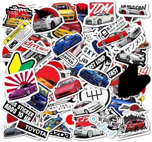 Image of 100+ Pcs JDM Cars Stickers for Laptop, Journal, Bike Helmet, Diary, Guitar, Mobile Case - Waterproof Residue Free Stickers - Racing Cars