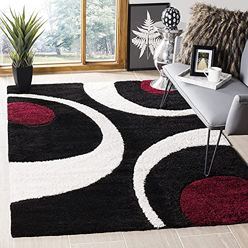 Image of Export Quality Microfiber Hand Woven Shaggy Carpet Collection with 2 inch Pile Height Carpet for Living Room & Bedroom Size 10x10 feet Square coular Black /White