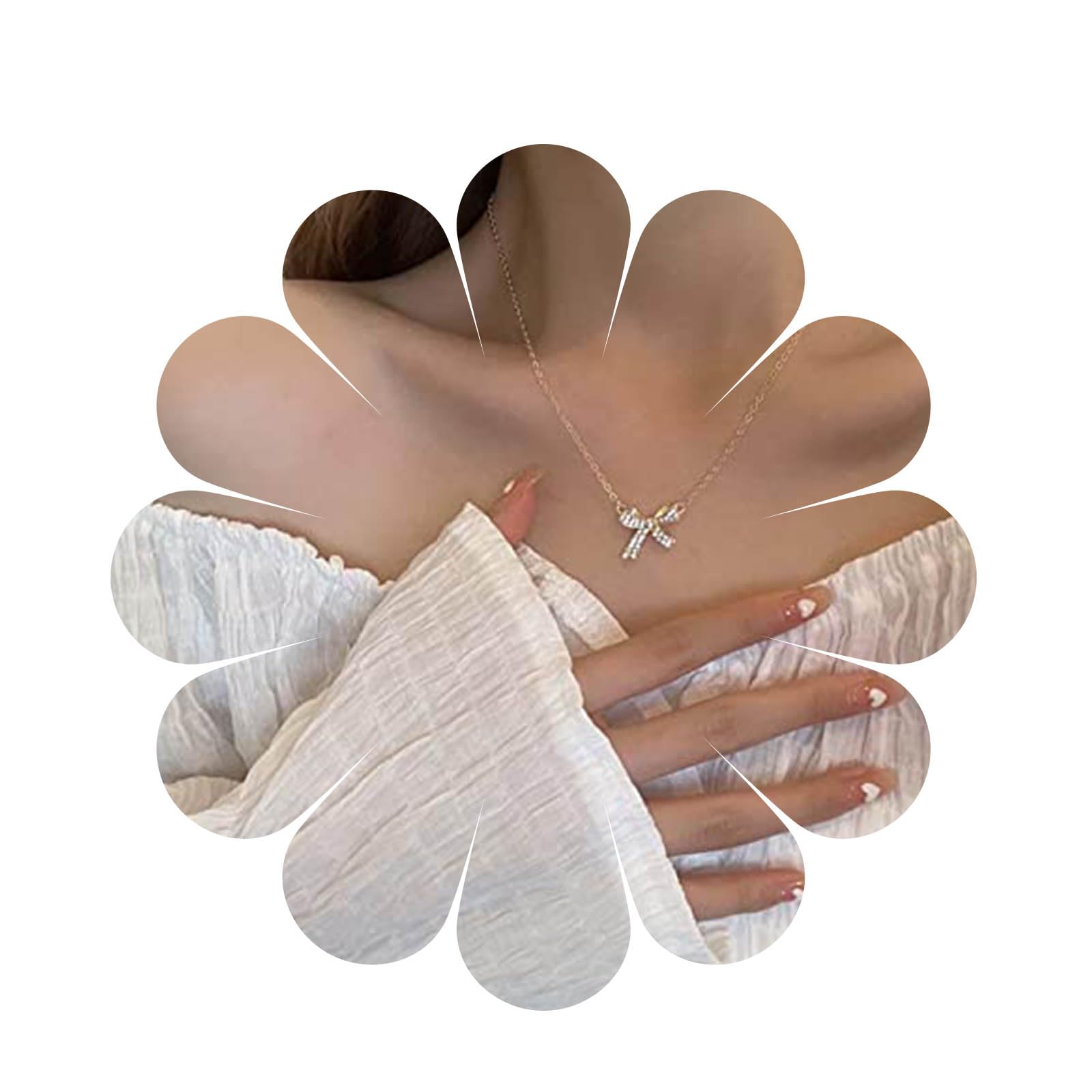 AllereyaVintage Crystal Bow Tie Pendant Necklace Rhinestone Bow Choker Necklace Gold Tiny Bow Necklace Minimal Necklace Jewelry for Women and Girls, Crystal Metal Rhinestone, Rhinestone