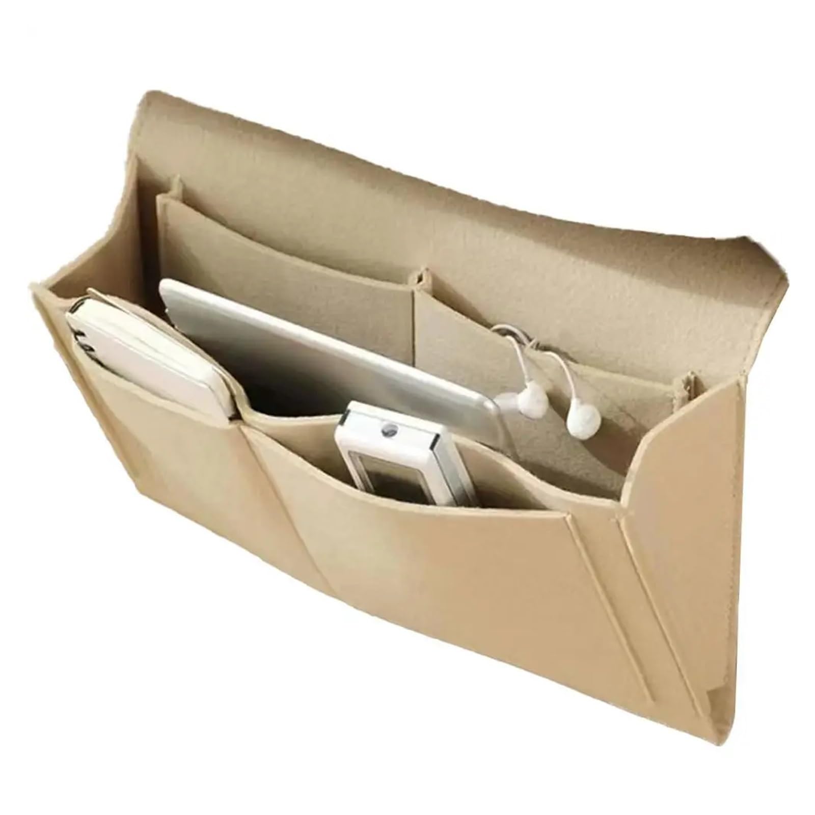 LSYHHXC Bedside Organiser Felt Bedside Storage Organizer Phone Book Magazine Holder Pockets Hanging Storage Bag Tissue Box For Bed Sofa Side Pou(Beige)