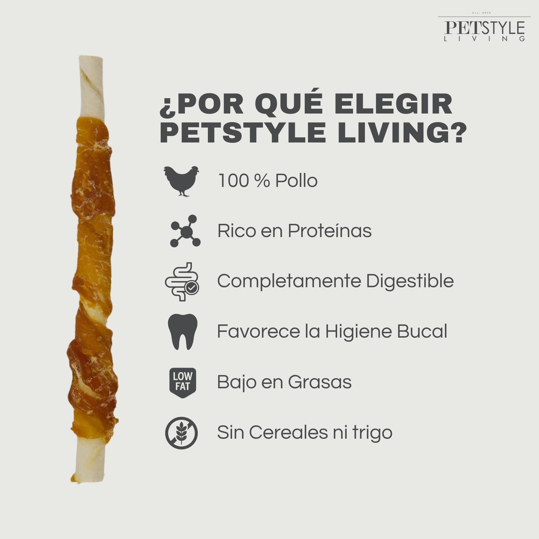 Palitos para Masticar con Pollo - Snacks para Perros - 12,5 cm - Pack 100 Unidades