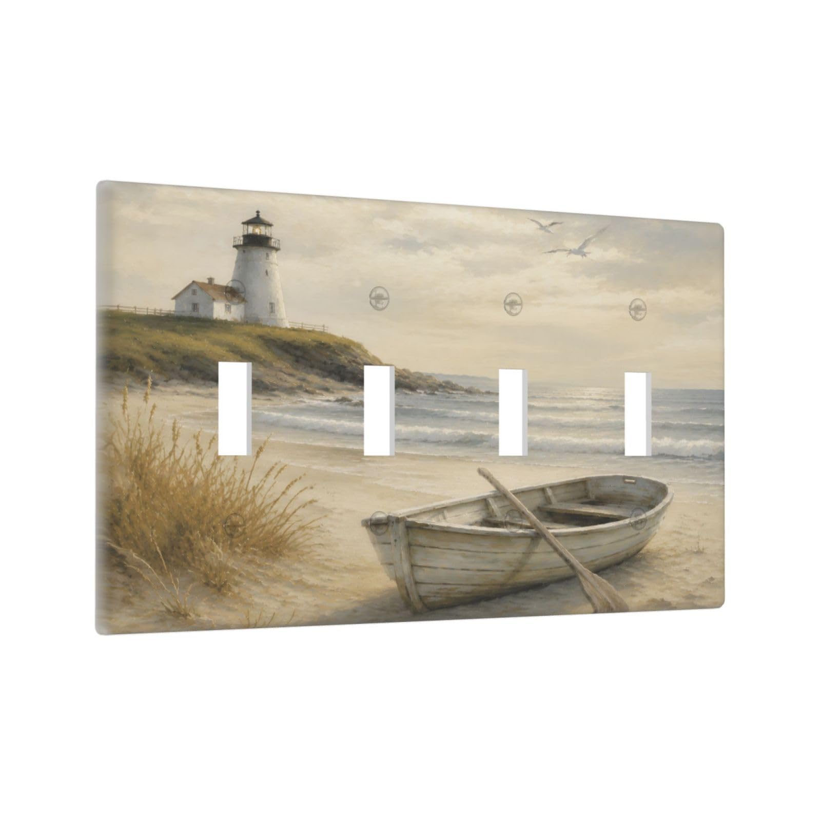 Thsanju Coastal Lighthouse Boat Outlet Covers Quad Toggle Light Switch Covers Decorative Nautical Beach Ocean 4 Gang Wall Plate 4 Hole Electrical Device Switchplate Faceplate For Home Decor