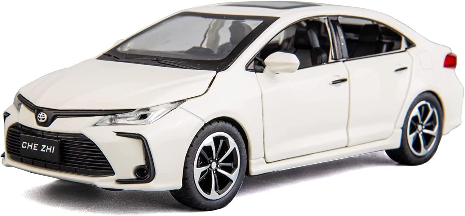 Generic Diecast Car Model 1:32 Metal Toy For Toyota Corolla Hybrid Pull Back Sound Light Collection Gift 6 Doors Openable Mini Model (White)