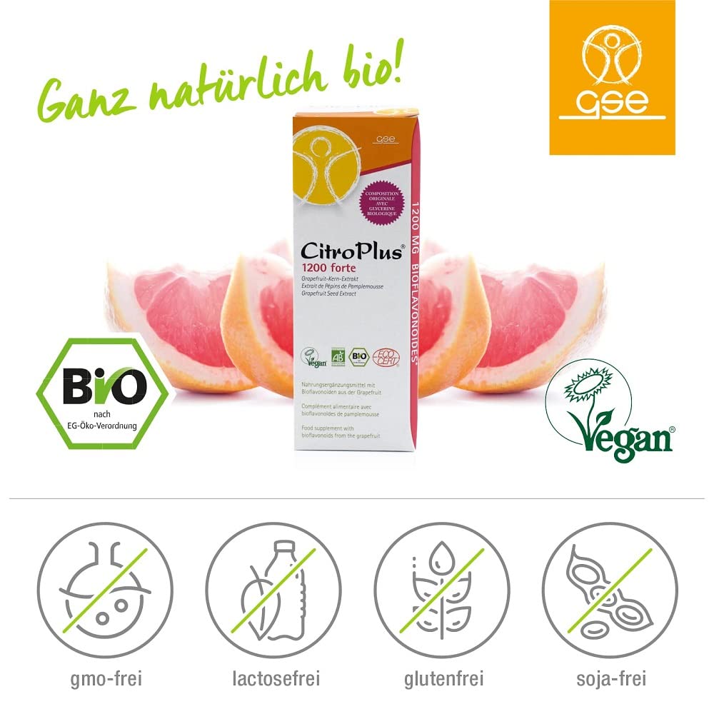 GSE CitroPlus 1200 Forte - Grapefruitkern Extrakt, 250 ml Grapefruit Tropfen in BIO-Qualität, 3000mg Flavonoide, 100% vegan und ohne Zusatzstoffe