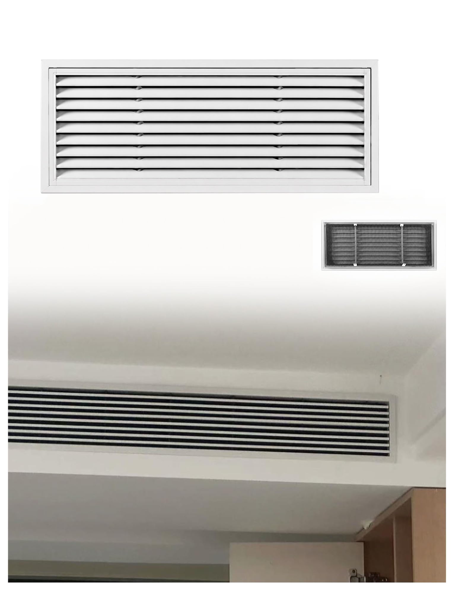 Rejilla retorno aire aluminio lineal, lama simple con malla(60x30 cm)