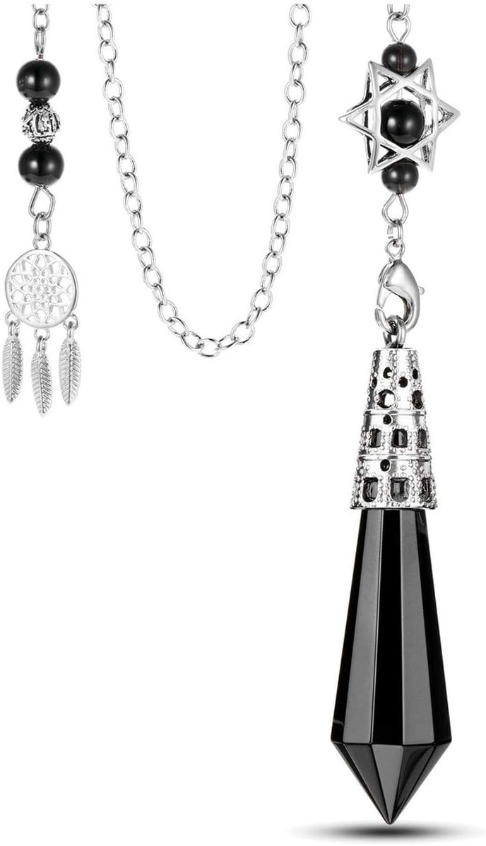 Jovivi Natural 7 Chakra Crystal Pendulums For Divination Dowsing, Crown Sprial Cone Pointed Pendant Pendulum With Chain, Resin Chip Stones Healing Reiki Chakra Gemstone Pendulum Wiccan Witchcraft - View #6