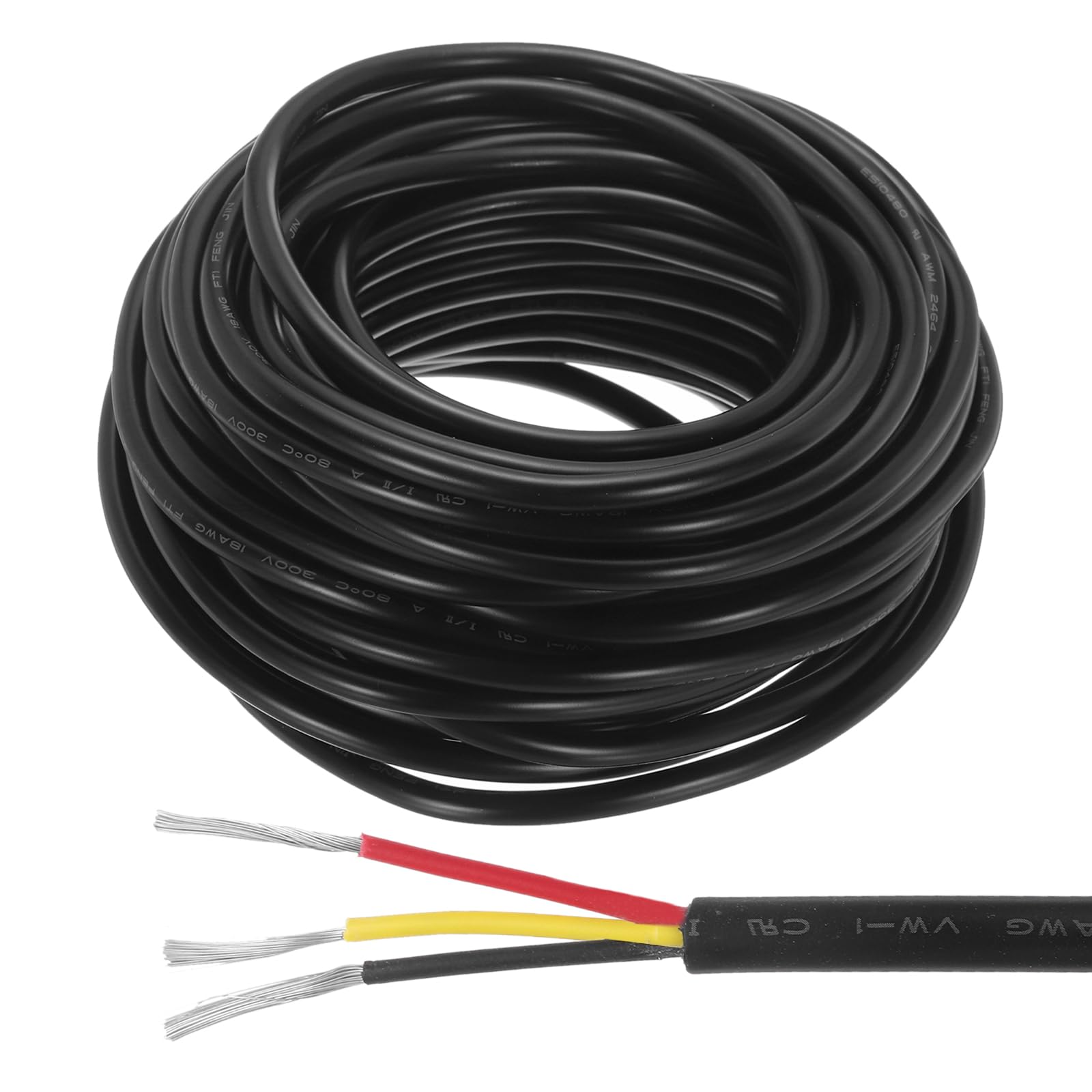 QUARKZMAN Cable de Extensión de Alambre Rojo Negro Amarillo de 3 Pines Cable Eléctrico de Alambre Paralelo de 18 Awg Cobre Libre de Oxígeno Longitud de 49 Pies para Tira de Luces Led