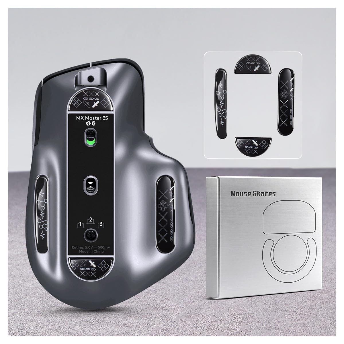 yiodelu Durable Slimmer Toughened Glass Mouse Skates for Logitech MX Master 3/3s Wireless Gaming Mouse Ultra Smooth Glass Surface Mouse feet (Chain