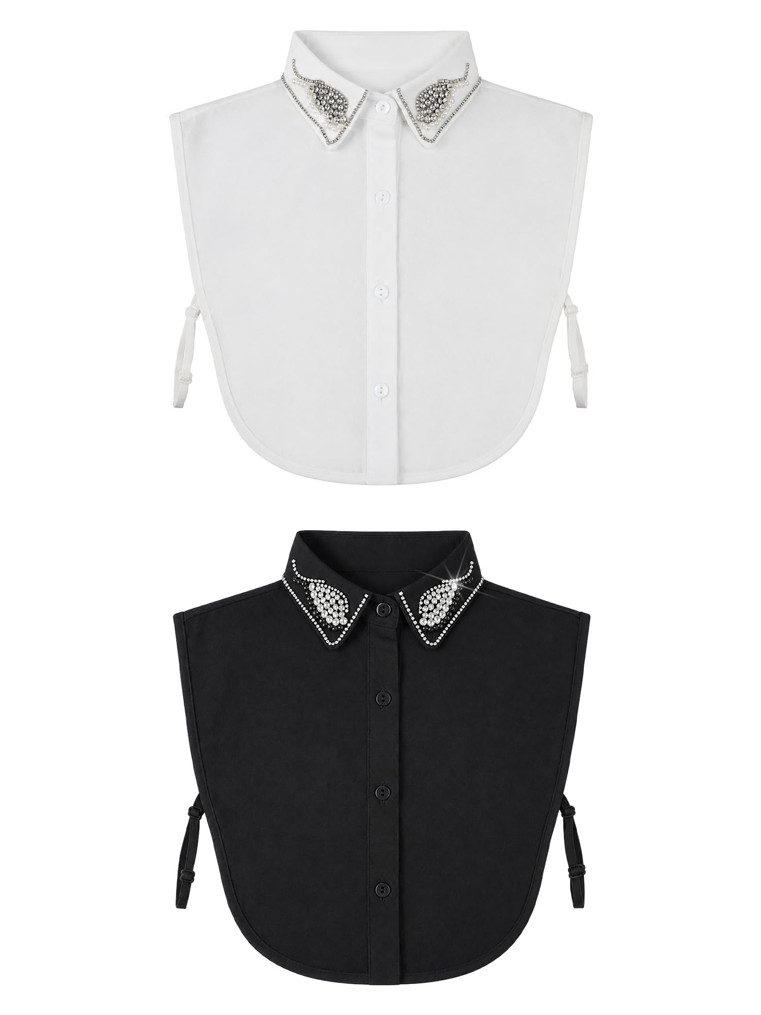 Bencailor 2 Pcs Rhinestone Fake Collar Dickey for Women False Half Shirt Blouse Detachable Collar