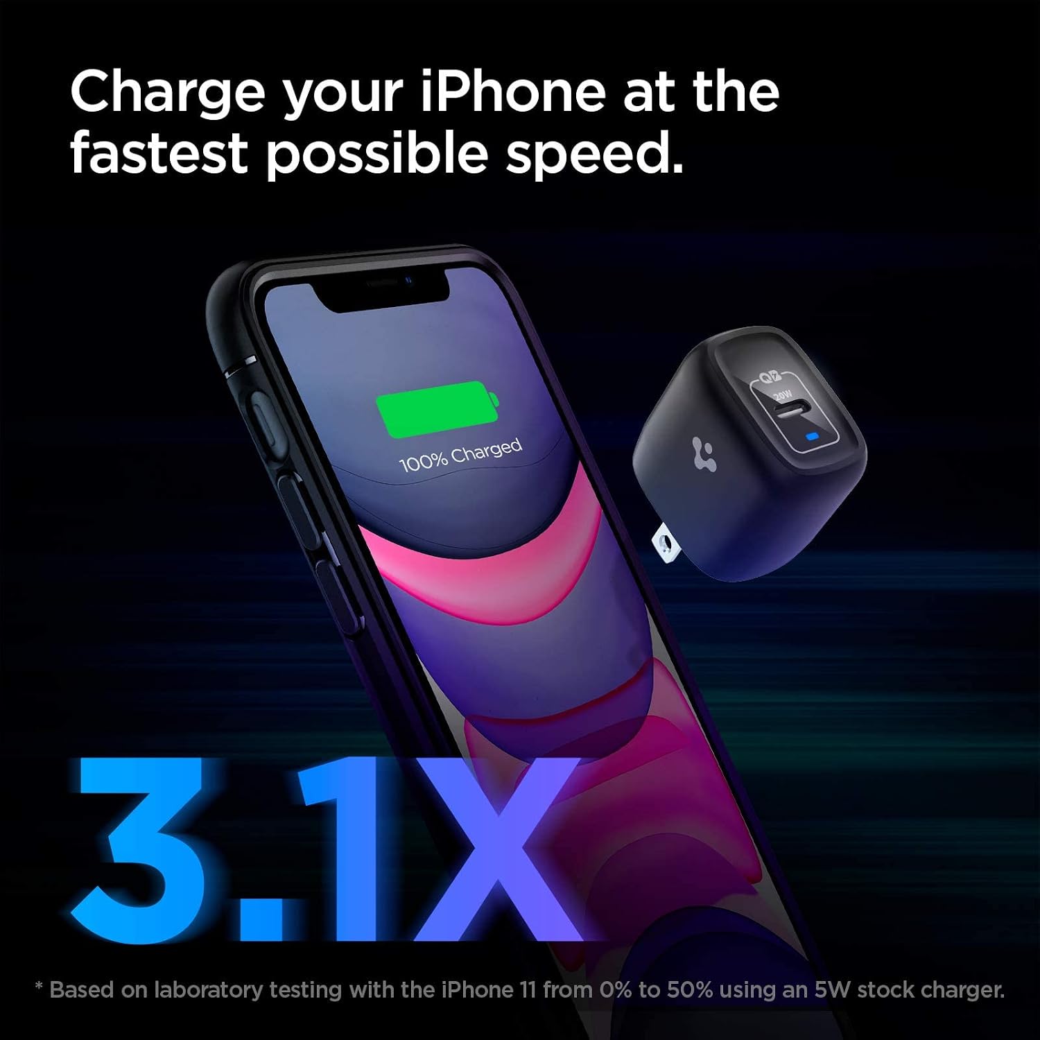 Spigen PowerArc USB C Charger, 20W Type C GaN Charger for iPhone Fast Charging, Foldable Wall PD 3.0 Power Adapter for iPhone 12 Pro Max iPhone 12 Mini iPhone 11 MagSafe Charger iPad Air