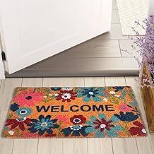 MATS AVENUE DOOR MATS AT YOUR DOOR STEP Coir Mat Rubber Backed Printed Flower and Leaf Welcome Theme for Main Entrances, 45 X70cm, Large Size, Set of 1, Multicolour, Rectangular