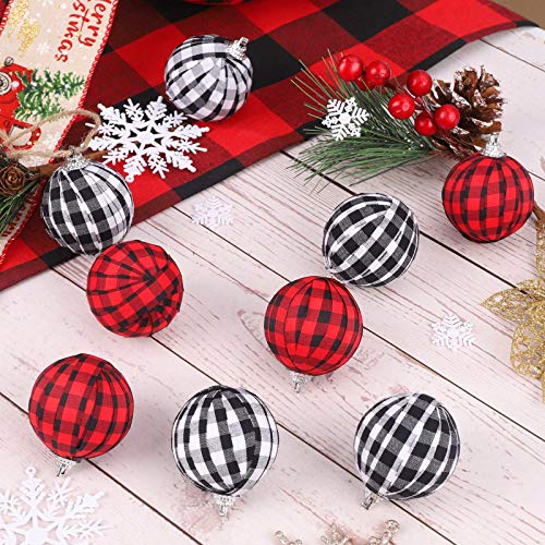 Xueerde 12 Pieces Buffalo Plaid Fabric Ball Christmas Ball Ornaments Shatterproof Christmas Hanging Ornament For Xmas Tree Ornaments And Holiday Party Decoration(2Inch,Red And Black) #TOP2
