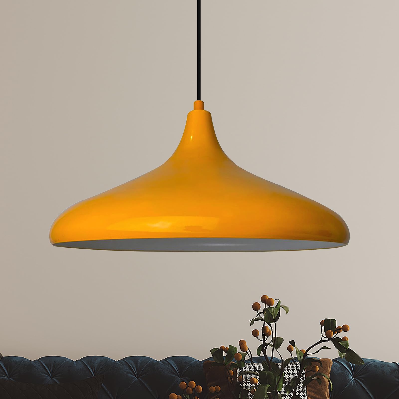 bamyum Champion Hängelampe Esstisch Metall Ø35cm, Pendelleuchte Dunkelgelb Lampenschirm Wohnzimmer Industrial Vintage, Küchenlampe Hängend