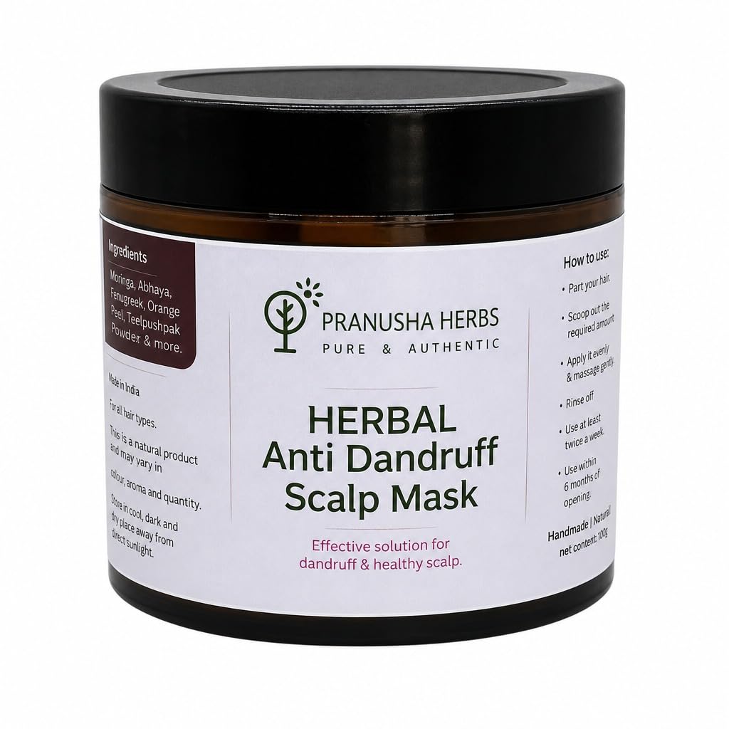 Pranusha Herbs plant based Antidandruff Scalp Mask | For Itchy ,Dry and Flaky Scalp | Dandruff Control |100% Ayurvedic Ingredients | Preshampoo Mask | (Muddy) | Deep Cleansing & Oil Balancing | Suitable for All Hair Types-image-48
