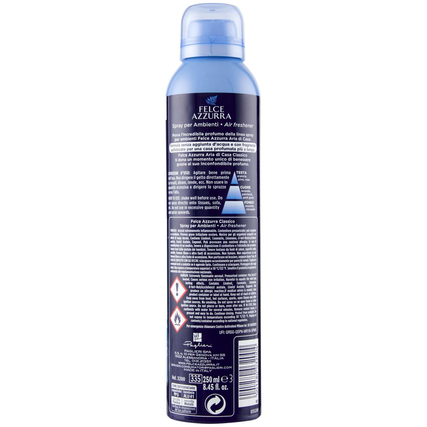 Felce Azzurra - Profumatore per Ambienti Spray Classico a Lunga Durata, Deodorante Ambiente senza Acqua dal Profumo Intenso Istantaneo, Profumatore Ambiente Casa Zero Aloni, Profumatori 250 ml