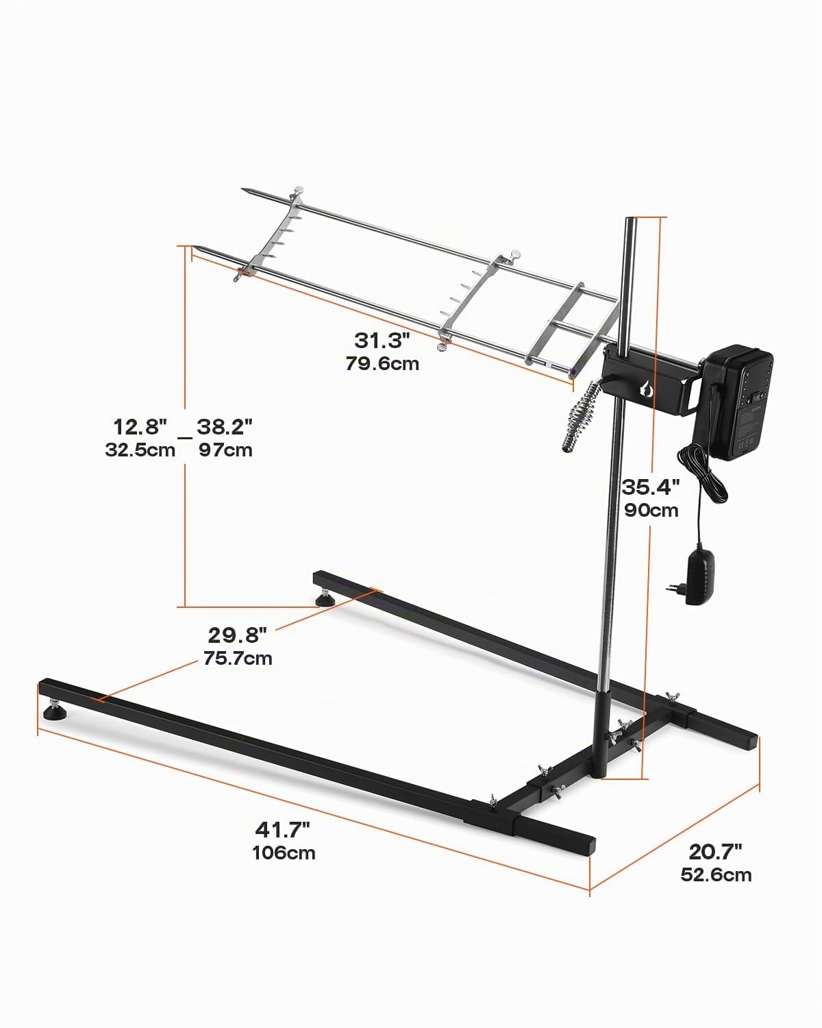 Onlyfire Asador Giratorio Eléctrico para Barbacoa, Altura Regulable 32,5-97cm, Motor 3 en 1, Kit de Brocheta Eléctrica para Fogones, Hogueras y Barbacoas de Carbón, Asador de Lechón Acero Inoxidable