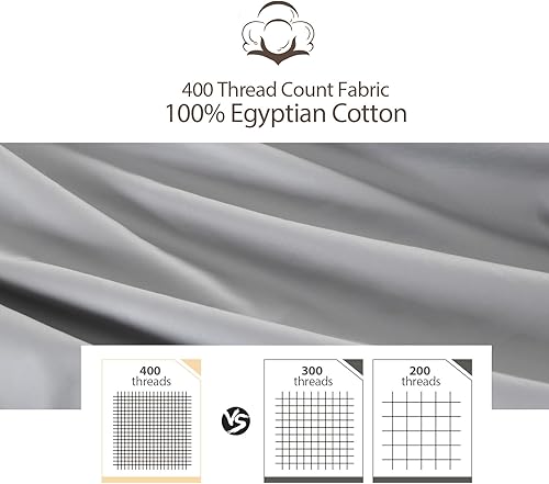 Miniatura 2 de Sábana bajera de algodón egipcio, 400 hilos, 16 pulgadas de profundidad de bolsillo profundo, sábana bajera ajustable (gris, Queen)