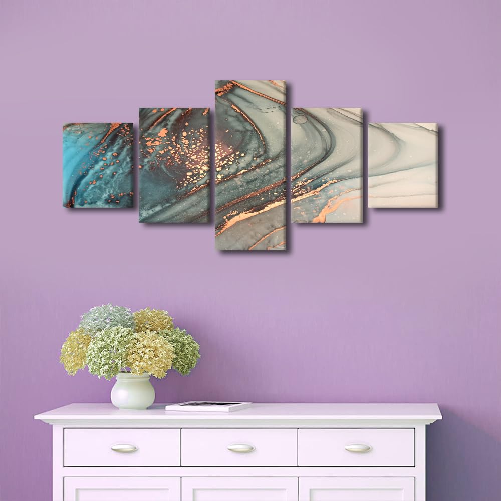 Framed Abstract Marble Texture Pattern Canvas Prints Wall Art for Home Decor Beige Blue Ink Pictures Print On Canvas for Office Posters Living Room Decoration Paintings Ready to Hang(50" Wx24 H) - Image 2
