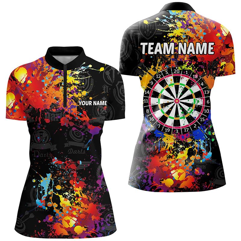 Personalisierte Dartscheibe Buntes Design, Schwarze Darts-Shirts für Herren & Damen, Grunge-Stil Darts-Trikots T1894