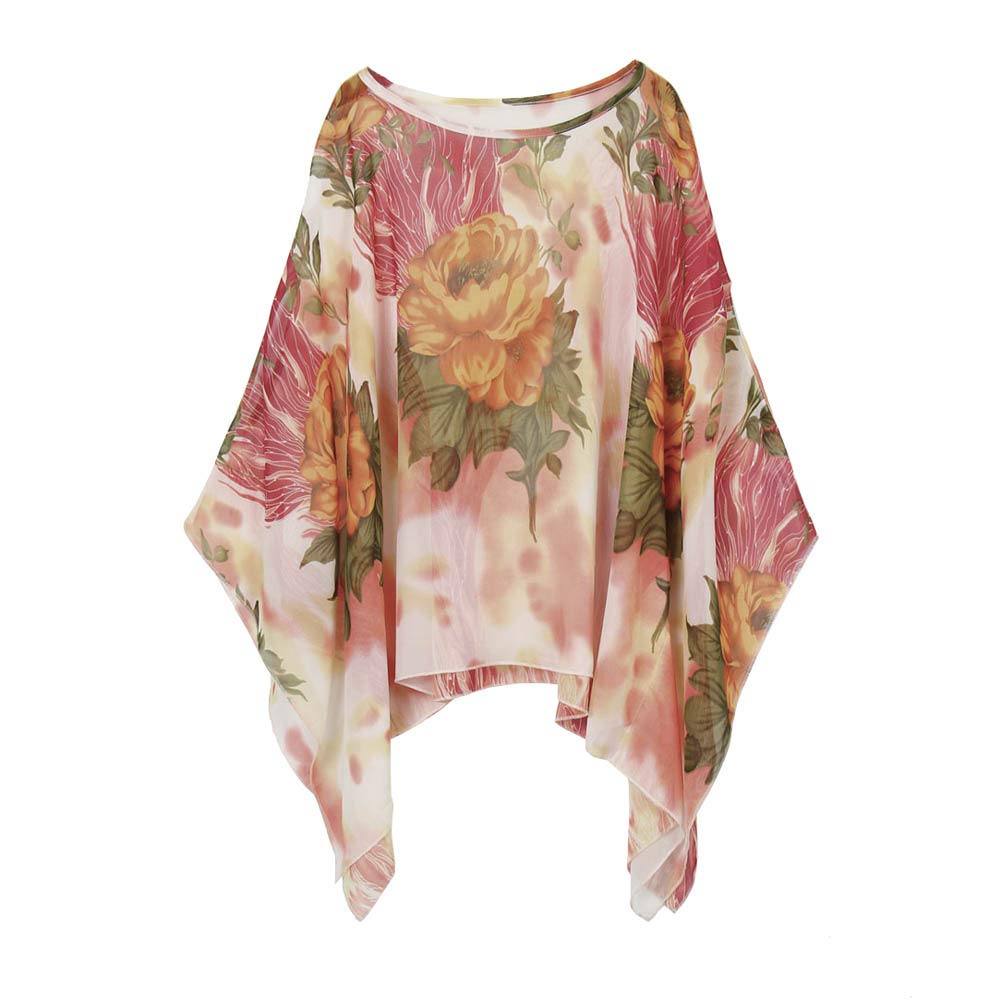 Max Hsuan Camicetta Floreale Oversize In Chiffon: Morbida, Traspirante E Perfetta Per L'Estate | Manica Pipistrello Donna Taglie Forti - 3